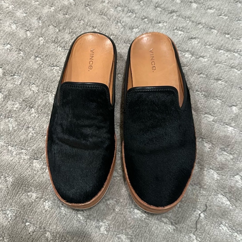 Vince Camuto Slip-on Black Cowhide Leather Mules